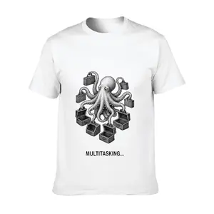 Casual Style Men's T-Shirt Octopus With Briefcases Multitasking Graphic Summer Wear Gift For Tech Lovers And Busy Professionals
