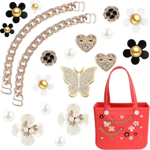 Cute 20Pcs Pearl Bag Charms – Butterfly, Flower, Chain Charms for Beach Tote Bags, Bogg Style Accessories, DIY Bag Decor Gift