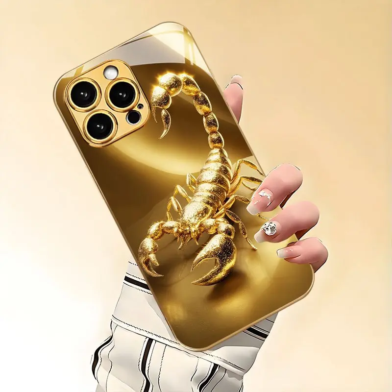 Shiny Gold Scorpion New Phone Case, compatible with iPhone 17/16/15/14/13/12/11, Samsung A Series, and S Series—a full-coverage, shatter-resistant tempered glass protective case