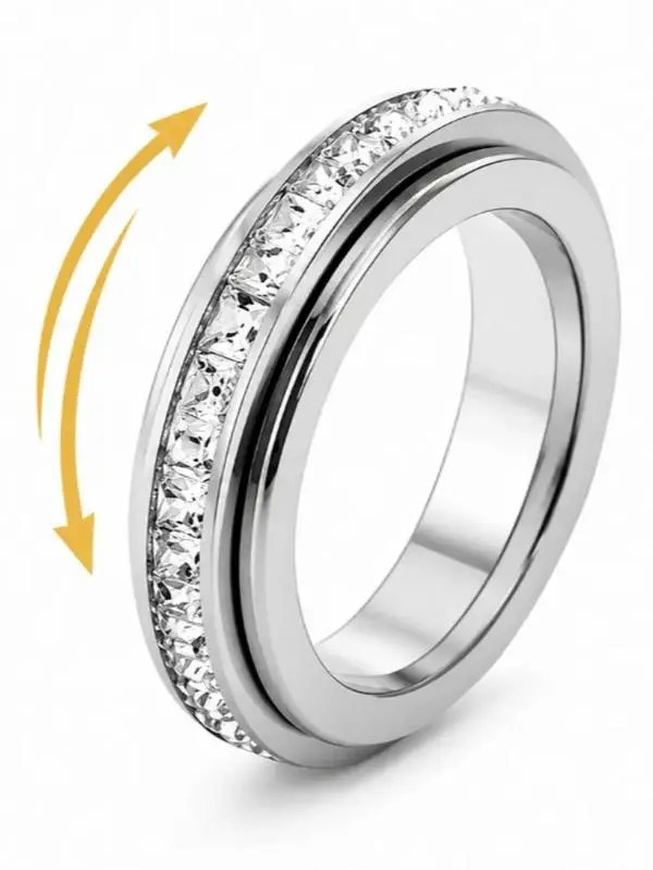 Unisex Rotatable Cubic Zirconia Anxiety Fidget Ring - Metal-Coated Stress Relief Spinner Band, Everyday Gift for Men & Women