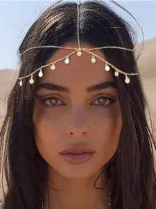 Boho Head Chain Gold Sequins Headbands Chain Strand Layered Bridal Headpiece Jewelry Festival Wedding Hair Accessories For Women Head Jewelry