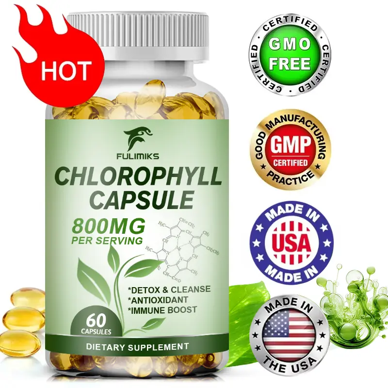 FULIMIKS Natural Chlorophyll Concentrated Extract Capsules, 800mg Per Serving, Herbal Detox Supplement, Powerful Antioxidant, Immune System Support