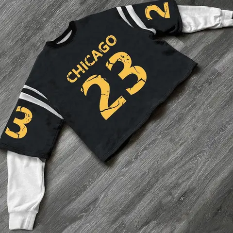 Men's Regular Fit Letter & Number Print 2 in 1 Sweatshirt, Activewear Sweatshirts, Athletic Sports Clothing, Casual Comfy Long Sleeve Pullover for Spring & Fall, Fashion Men's Top for Daily Wear