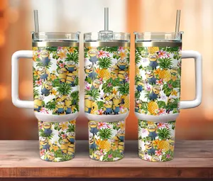Minnions Tropical Hawaiian Pattern Tumbler 40oz & 30oz, Funny Yellow Cartoon Drinkware For Men Women, Travel Cup Summer Vacation Gift | 100426.C15919.ID00