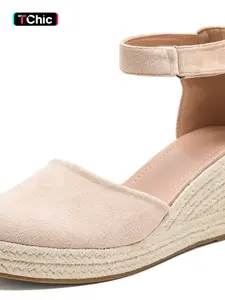 Women's Wedge Sandals, Vintage Bohemian Style, Open Toe Ankle Strap Wedge Heeled Shoes, Fashionable Beach Party Holiday Wear, Sexy Thick Sole Sneakers