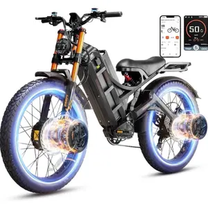 (2025 Version) Eahora Romeo II 2500W 40 MPH Electric Mountain Bike Dual Motor 52V 60AH Battery 200 Miles Long Range Electric Bike for Adults 20"*4.5" Fat Tire Full Suspension Off-Road EBike,UL2849