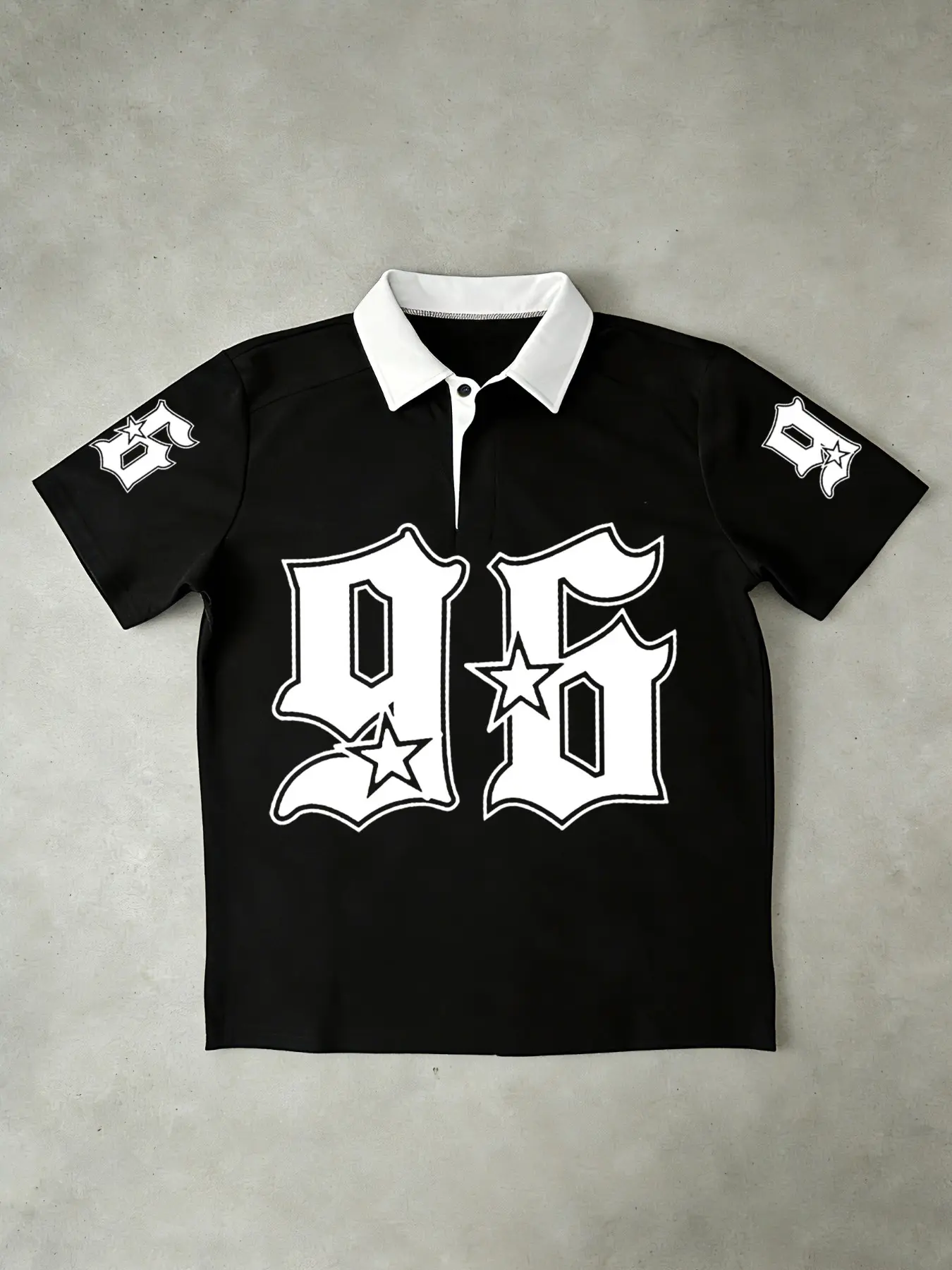 Retro 96 Star Print Polo Shirt, Y2K Streetwear, Eye-Catching