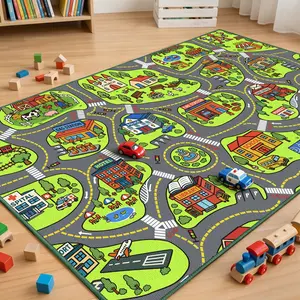 Tyrot Kids Car Track Rugs, Washable City Road Play Mat for Toddlers, Upgrade Ultra Non-Slip Activity Rug for Playroom & Bedroom, Playmat That Keeps Toddlers Engaged for Hours
