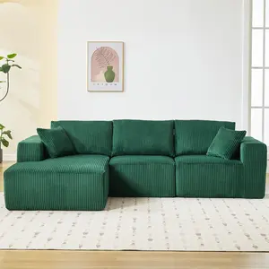 Garvee 108" Sectional Couches for Living Room, Cloud Modular Sectional Sofa with L Shape Chaise, 3-Seater Corduroy Couch, No Assembly Required, Convertible Sleeper Sofa for Apartments & Small Spaces, Green