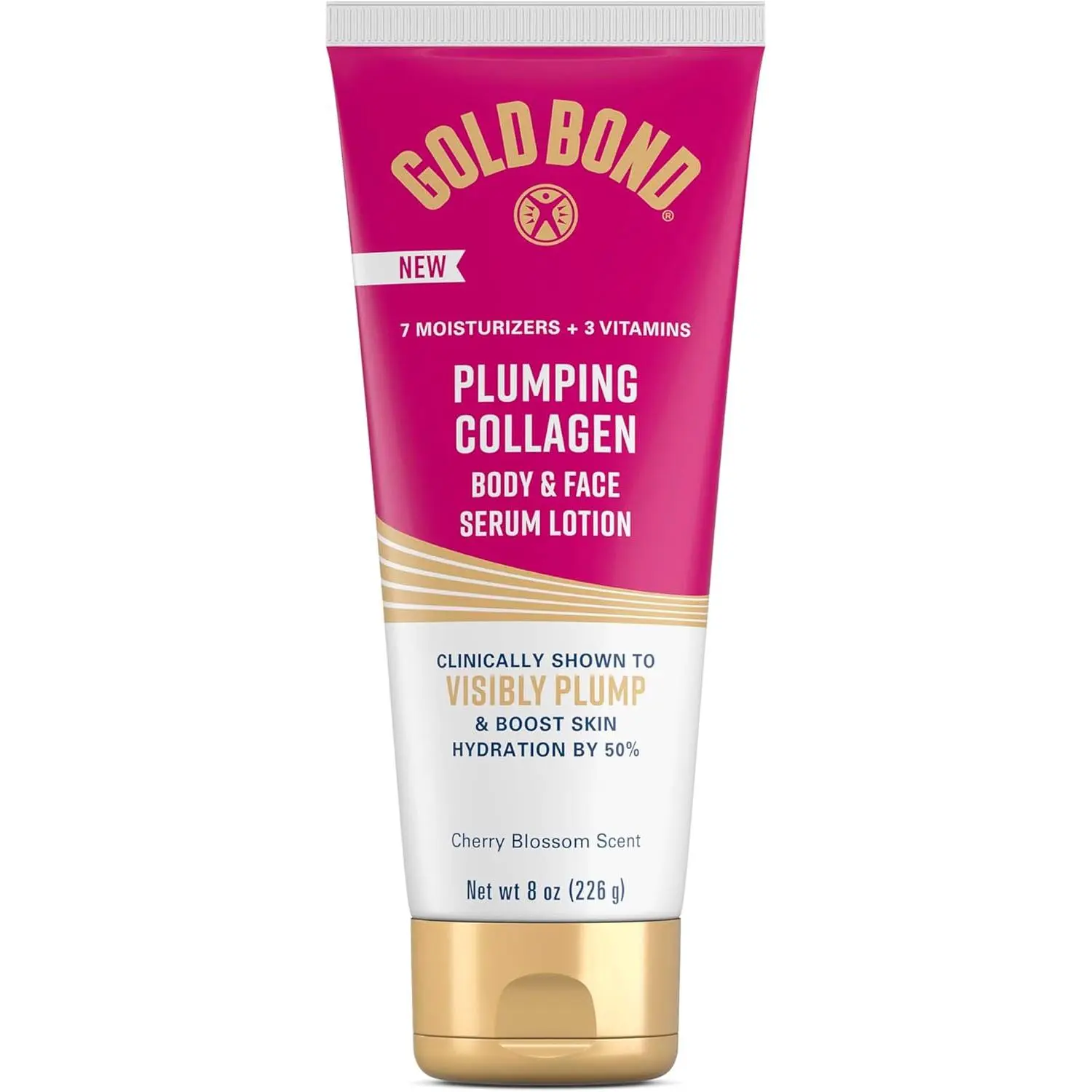 Gold Bond Plumping Collagen Body & Face Serum Lotion, Lightweight Hydrating Moisturizer with Collagen Peptide Complex, Jojoba and Grapeseed Oils to Visibly Plump Skin, Cherry Blossom Scent, 8 oz