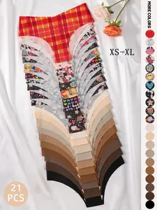 5/10/21 pcs Women's V-Neck Low Waist Seamless Slim Fit Panties, Plaid Heart Butterfly Star Leopard Patterns, Soft Comfortable Innerwear for All Seasons