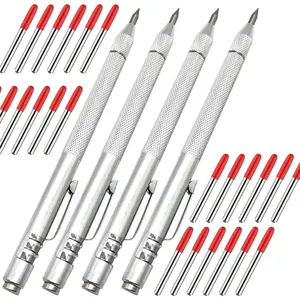 4 Pack Metal Scribe Tool,Tungsten Carbide Scriber Pen with Magnet, for Machinist,Engraving,Welding(with 24 Marking Tips)