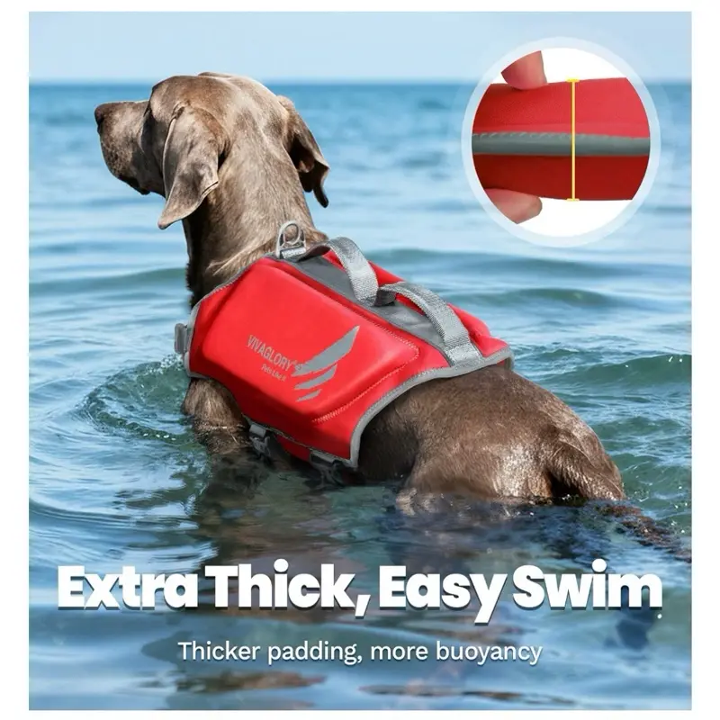 Vivaglory Red Dog Life Jacket with Gray Trim #doglifejacket #swim