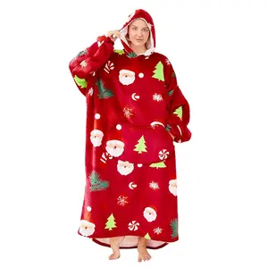 Christmas Blanket Hoodies, Unisex Oversized Wearable Blankets Warm Soft Cozy Winter Homewear Sherpa Fleece Sweatshirt with Pocket, Christmas Gift Idea Family Gathering Costume Clothing
