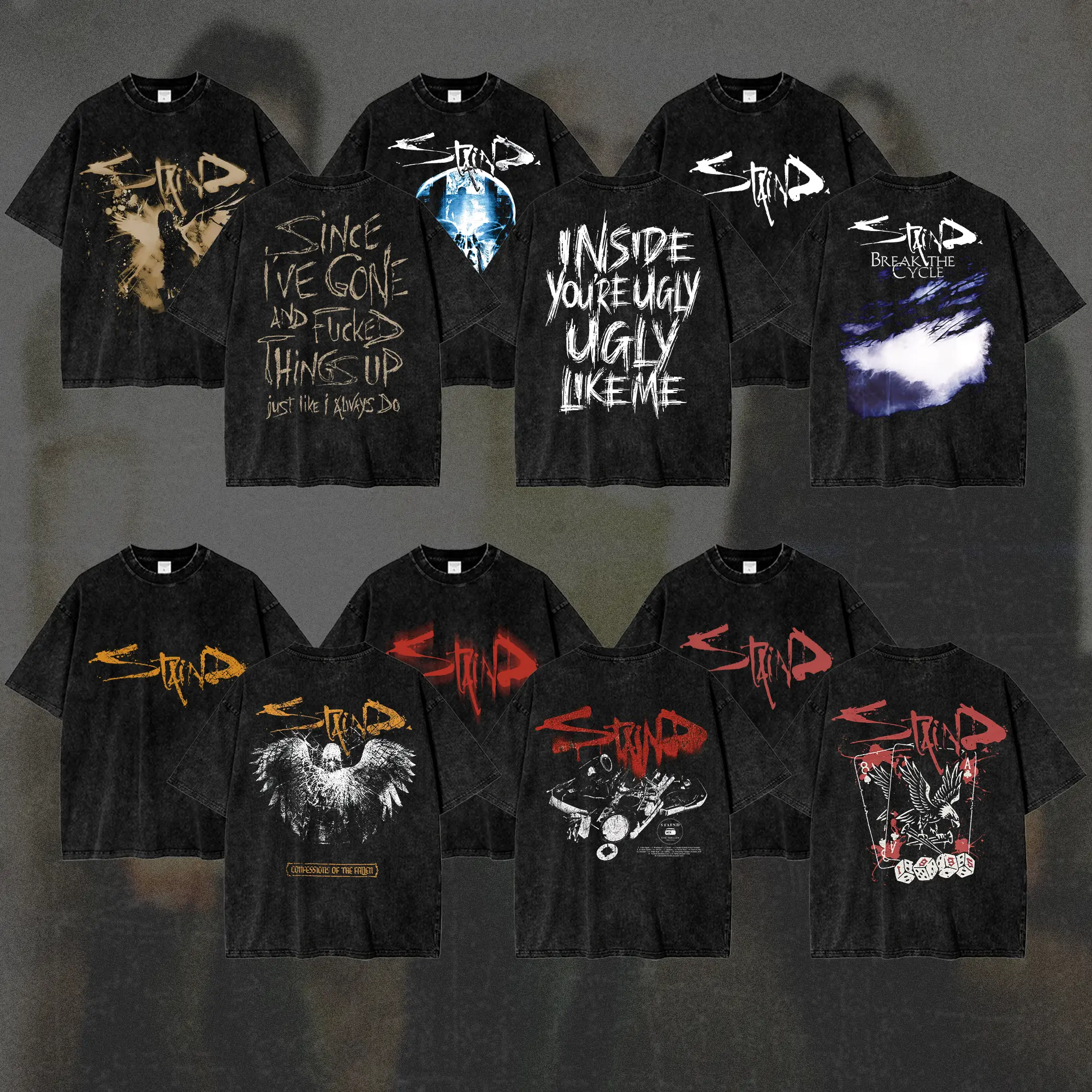 [COLLECTION] Vintage Staind Band Washed T-Shirt, Double-Sided Post-Grunge Band Graphic Tee, Retro Alternative Rock Men's Short Sleeve T-Shirt, 2000s Music Vintage Merch, Gift for Men & Women