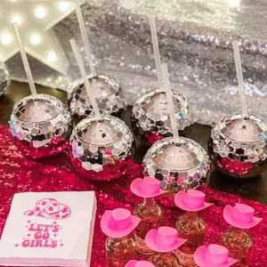 Disco Ball Cups Flash Nightclub Cocktail Drink Cup Straw Birthday Wedding Bridal Shower Decoration Bachelorette Party Supplies