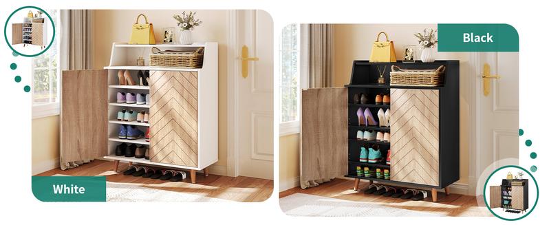 DWVO Shoe Cabinet with Doors, 5-Tier Shoe Cabinet Storage for Entryway, Large Capacity Wooden Shoe Storage Cabinet, Shoe Rack Organizer for Entryway, Closet, Living Room
