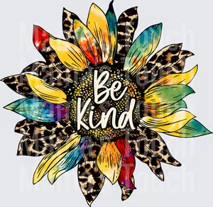 Be Kind Sunflower - Leopard Print and Rainbow Petals - Flower Design - DTF Transfers - Direct to Film Transfer - THIS IS NOT A T-Shirt or Digital product