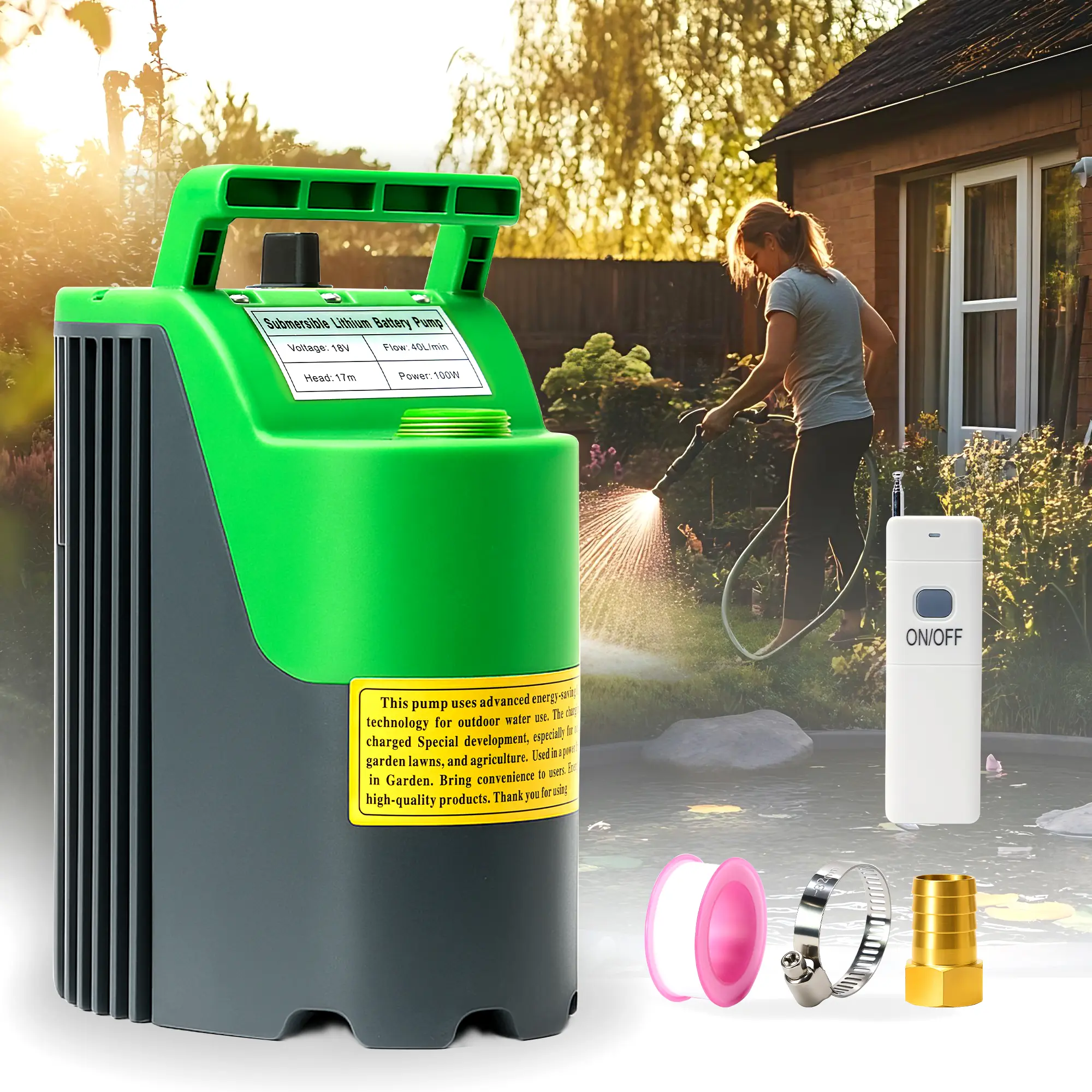 FOXLUX Rechargeable Cordless Submersible Water Transfer Pump - 1500 GPH Flow, 1/6 HP, Wireless Remote Control, Batteries, IP68, ABS Housing, Drainage for Pools, Basements