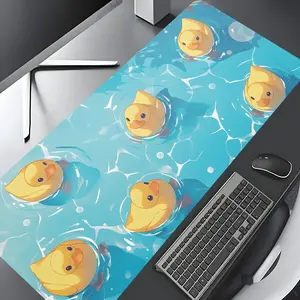 Kawaii Little Yellow Duck Pool Pattern Large Gaming Mouse Pad, Decorative Desk Protector with Rubber Anti-Slip Edges, Multi-Sized Desk Mat for Laptops and Desktops, Perfect Gift for Boys, Girls, and Kids