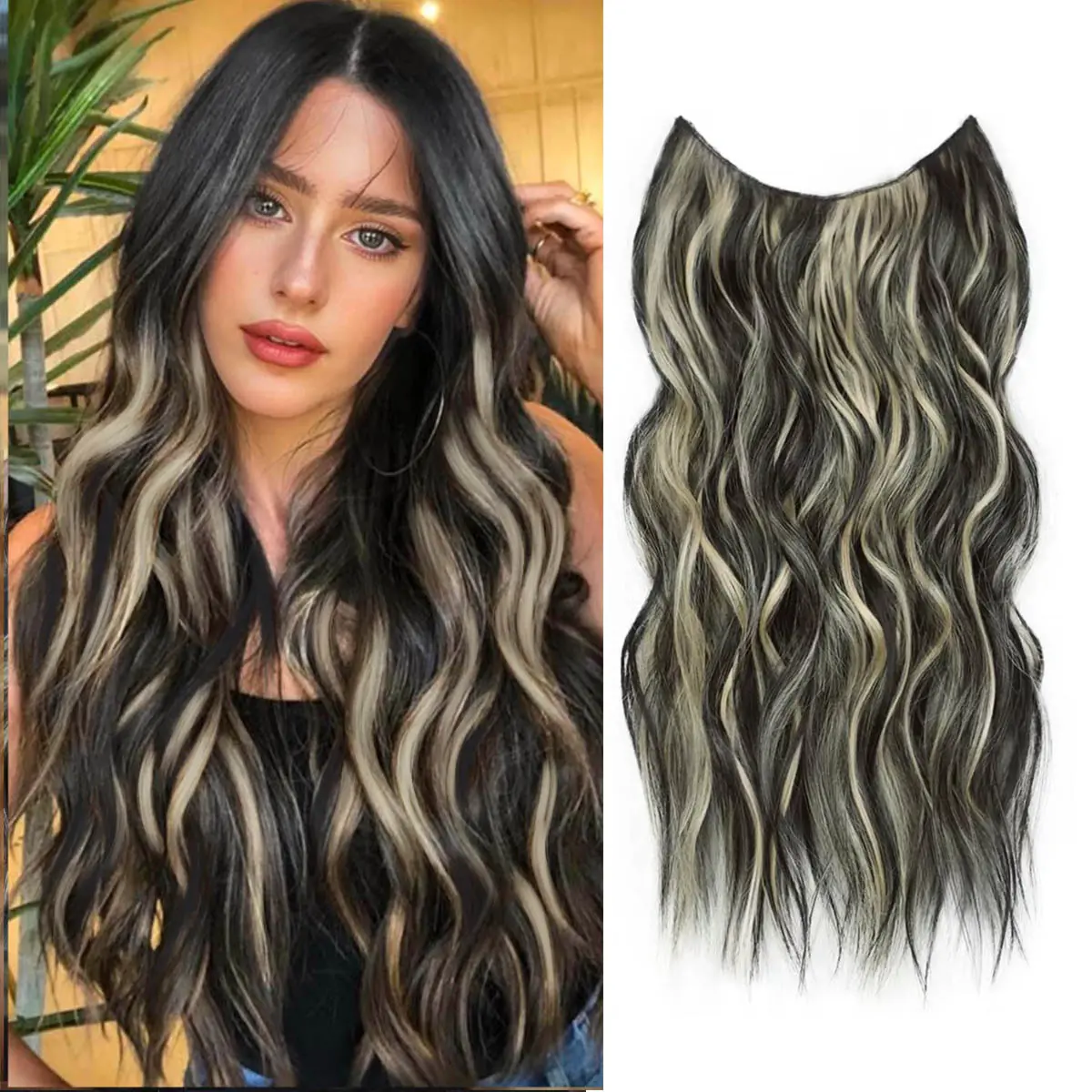 Women's Bouncy Wave Synthetic 1-Piece U-Shaped Unit Clip-In Hair Extensions - Everyday Wear Accessory for Volume Boost & Hair Length Enhancement