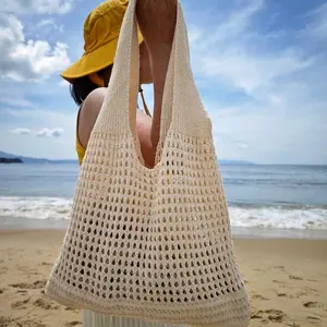 Back To School Season Plus Size Women Handbag, Women's Crocheted Tote Bag Knitted Shoulder Bag, Vintage Hollow Out Woven Large Capacity Floral Decor Tote Bag Crochet Bag Summer Beach Tote Bag for Student, Working and Traveling