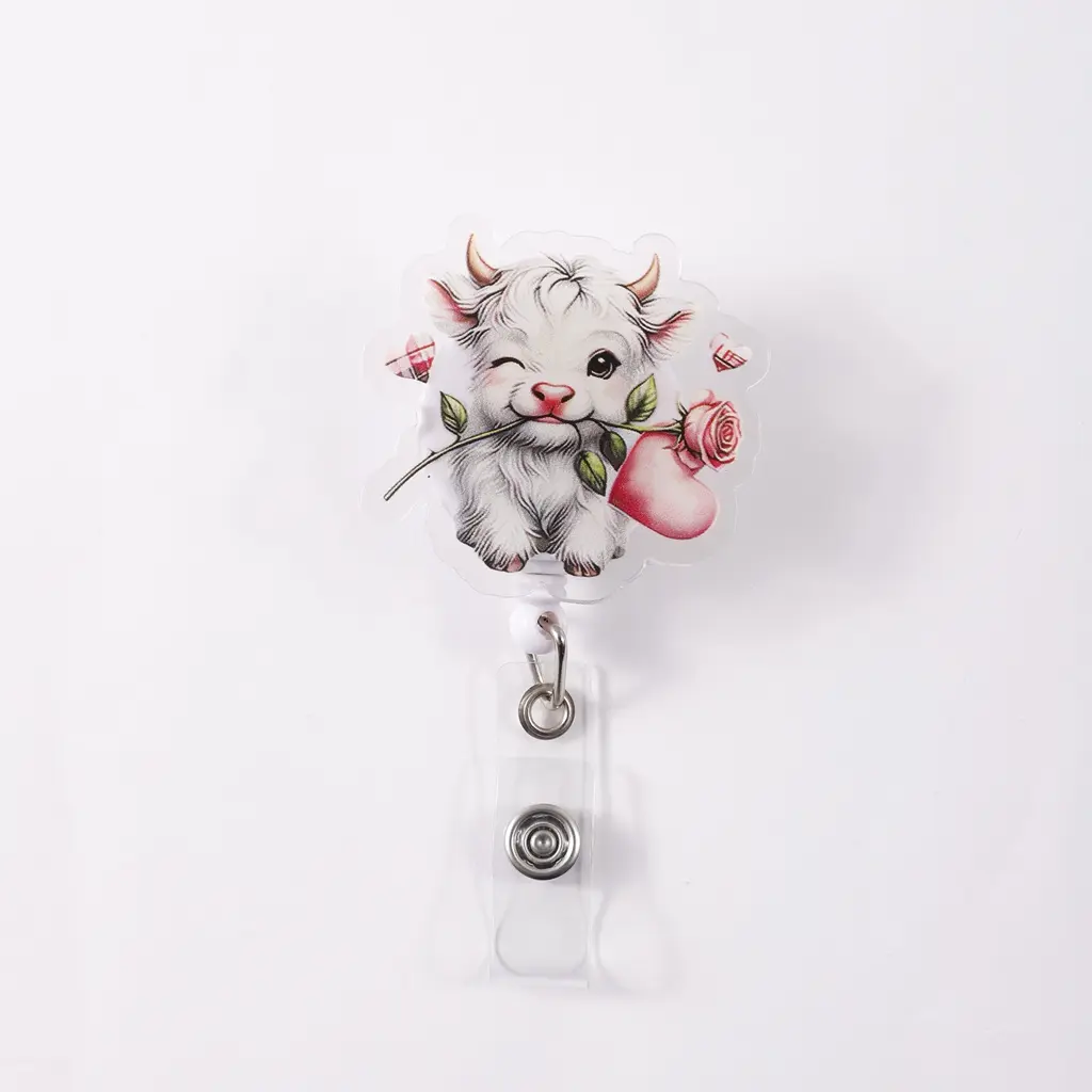 Creative Badge Reel Retractable Clip, Portable, Cute Cow Pattern, Charming Cow Illustration, Healing and Fun Design, Ideal for Office ID Badges, Unique Gift Idea