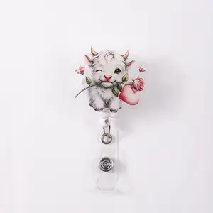 Creative Badge Reel Retractable Clip, Portable, Cute Cow Pattern, Charming Cow Illustration, Healing and Fun Design, Ideal for Office ID Badges, Unique Gift Idea