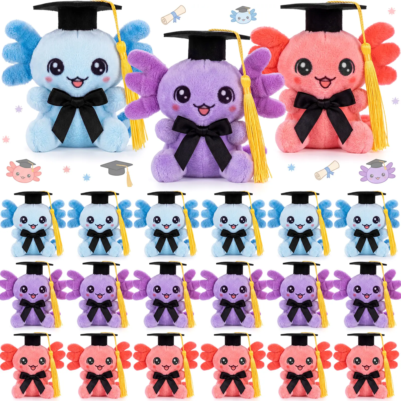 24 Pcs MIni Grad Plush Axotol-Multicolor