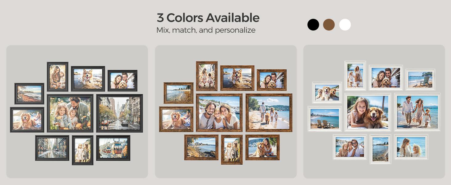 SONGMICS Picture Frames with 16 Mats, Set of 10 Collage Photo Frames, Two 8x10, Four 5x7, Four 4x6 Frames, Hanging or Table Display, Glass, 12 Non-Trace Nails