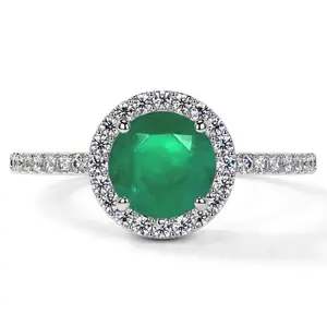 Classic Round Emerald Halo Ring with Prong Set Diamonds (1.55cttw)- REM001-7X7-A