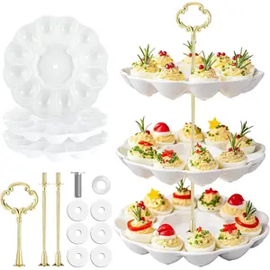 3 Tier Ceramic Easter Deviled Egg Platter 36 Hole Deviled Egg Tray Container, Detachable Eggs Holder Tower for Easter Party Food Container for Kitchen Countertop Microwave Dishwasher Freezer