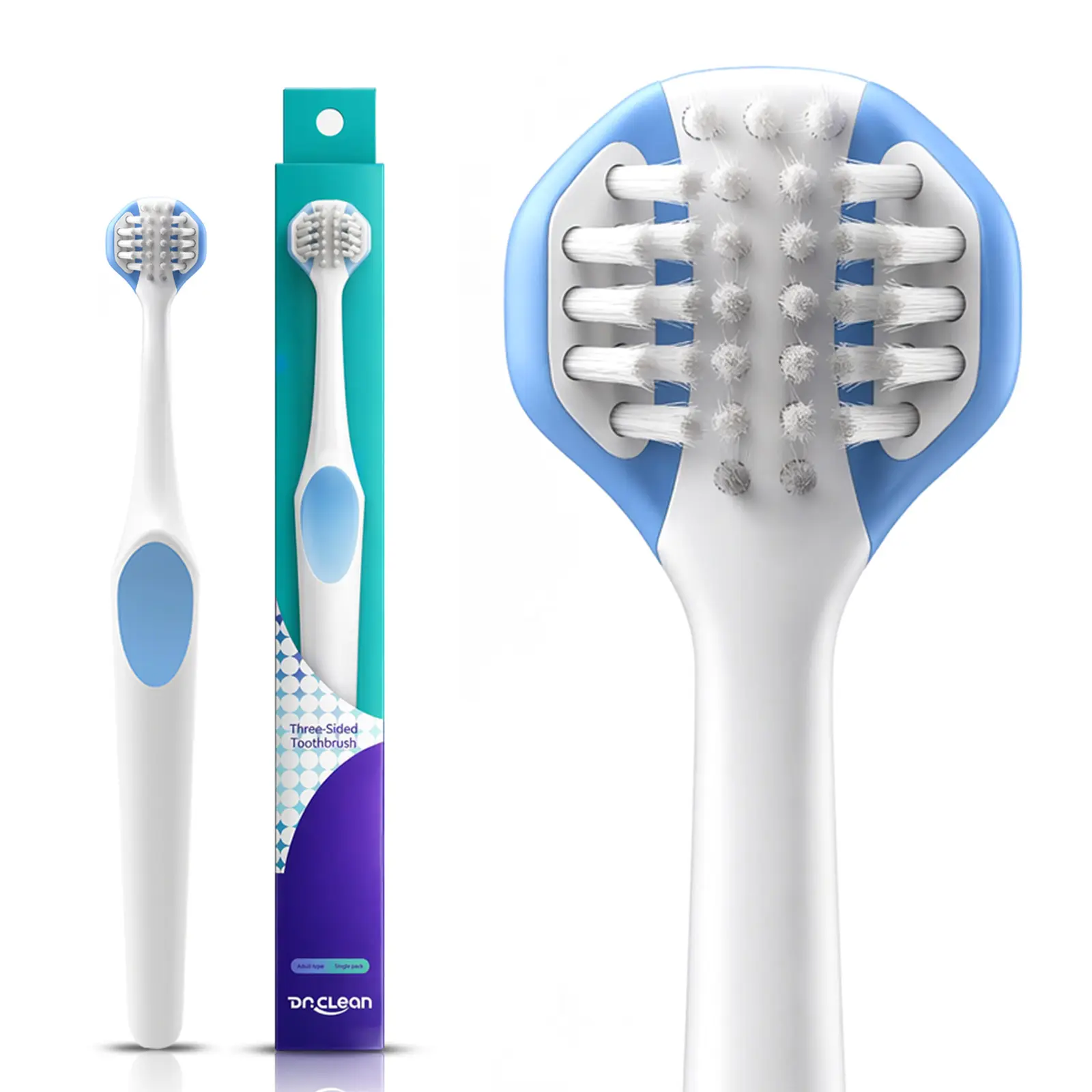 DR.CLEAN. Adult Manual 3-Sided Toothbrush with 360° Cleaning Medium-Soft Bristles, Deeply Removes Plaque, Wine Stains & Yellow Teeth, Ideal for Daily Care, Home & Travel Use pack