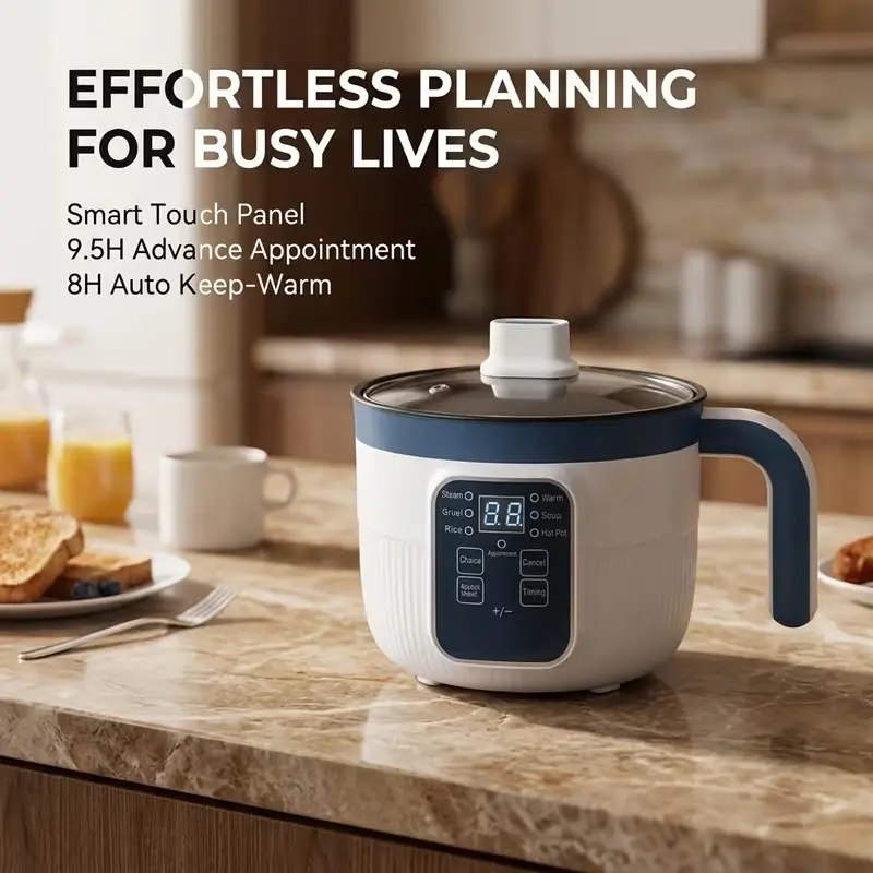 Household Multifunction Rice & Pressure Cooker - 1.7L Wired, Portable for Small Kitchens, Keep-Warm Function, Nonstick Inner Pot, Polypropylene, Suitable for 2-3 People Small Groups