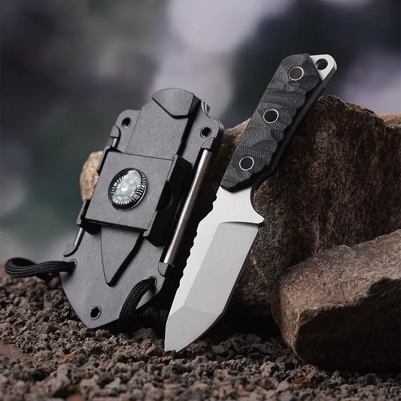 Multi-Functional Outdoor Mini Knife with Compass, Portable Camping Stainless Steel Tool, Outdoor Practical Tool, Self-Defense Gear with Mirror, Fruit Knife, Survival Kit