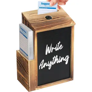 Wood Suggestion Box, Wooden Donation Boxes for Fundraising, Prayer Boxes with Chalkboard and 50 Suggestion Cards, Ballot Boxes Tip Drop Box for Wedding Church & Classroom