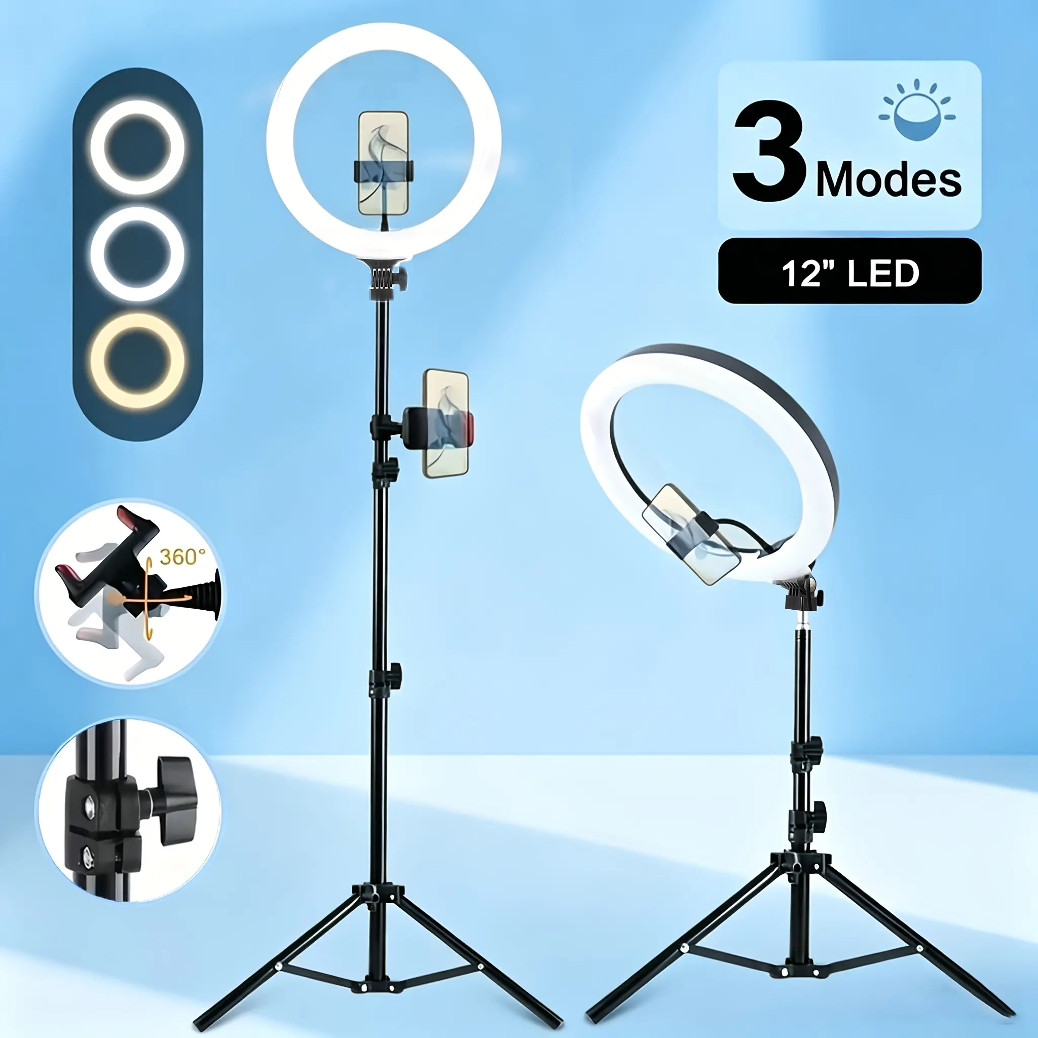 145cm Adjustable Tripod with Dimmable LED Ring Light, Cellphone Holder & Accessories - Lighting for Filming, Makeup, Mobile Live Streaming Portable Phone Photography Kit