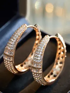 Fashion Micro-Set Cubic Zirconia Large Circle Earrings, Geometric Rectangular Full Drill Style, Women's Party, Date, Dinner, Commute Jewelry