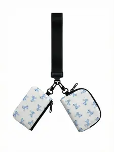 1pc Blue Bow 2D Print 2-Piece Wristlet Bag Set, Lightweight | For Students & Office Ladies, Stylish & Practical Daily Carry