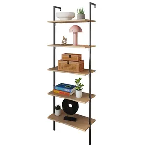 Madera 72.05" Industrial Wall-Mounted Bookcase with Metal Frame