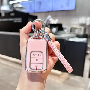 for Honda Key fob Cover with Keychain,Soft TPU 4 Buttons Key Shell,fit 2018 2019 2020 2021 Civic Accord Pilot CR-V Insight EX EX-L Touring Remote car Key