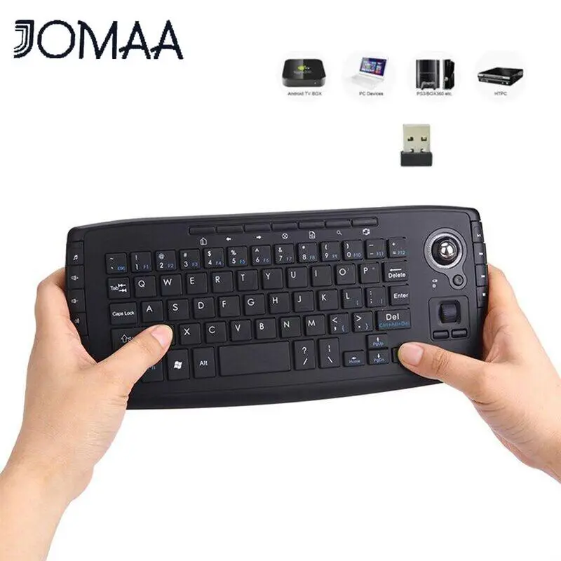JOMAA Trackball Wireless 2.4G Keyboard with Trackball and Scroll Wheel Ergonomic Keyboard for Laptop TV Box Computer Keypad