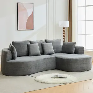 Grey 106 Inch 4 Seater Luxury Curved Sectional Sofa Soft Chenille Boneless Compression Cloud Modular Couch Cozy Deep Seat with Decorative Throw Pillows Modern Elegant Home Furniture for Living Room Office Apartment | SHIPS IN MULTIPLE PACKAGES