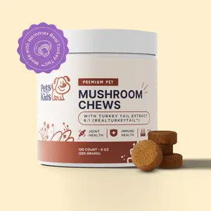 Turkey Tail Mushroom for Dogs with Organic Real Turkey Tail - 8:1 Extract Mushroom Chews for Lumps & Bumps, Immunity, Gut, Skin, Joint & Spine Support - Reishi, Lion’s Mane - 120 Soft Chews