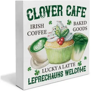 St Patricks Day Decorations Irish Kitchen Decor, Irish Coffee Shamrock Wood Box Sign Welcome Sign Cafe Desk Decor 5 X 5 Inch