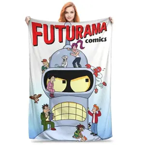 Futurama Robot Funny Blanket Ultra Soft Flannel Fleece Cozy Warm Bedroom Couch Sofa Autumn Winter Throw Decor Decorative Throw Perfect Birthday Gift Christmas Gift for Cartoon Fans Adults Men Women Bender Sci Fi Style