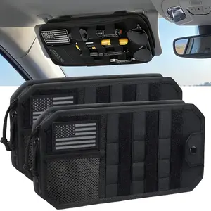 1/2Pack Molle Car Sun Visor Organizer, Tactical Car Accessories with Zipper Visor Storage Pouch & Glasses Clip, Semi-Rigid Molle Panel for Trucks, SUVs, Jeeps & Patrol Vehicles
