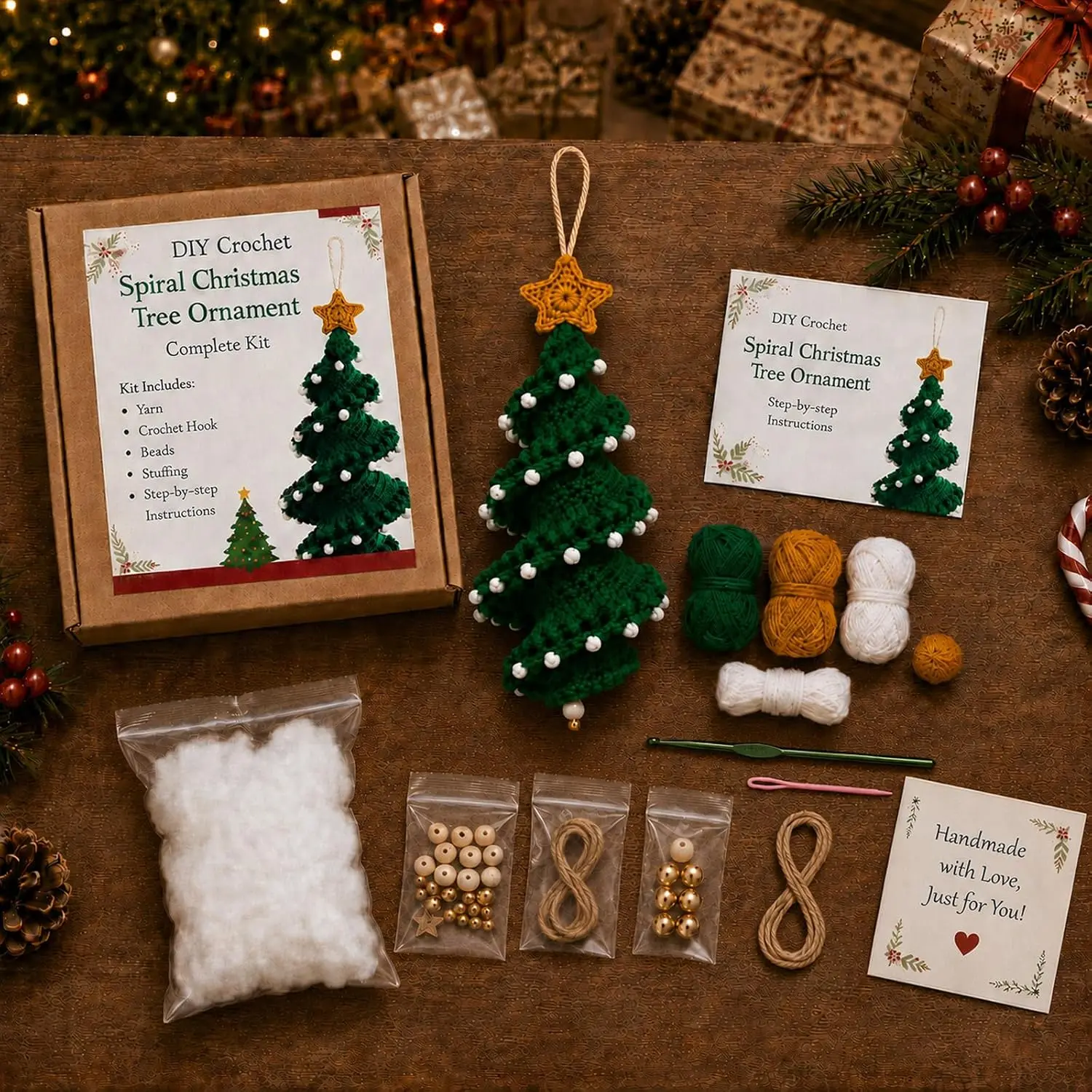 Spiral Crochet Snowman Kit, Christmas Hanging Ornament Craft for Adults, Handmade Holiday Tree Decor and Winter Gift