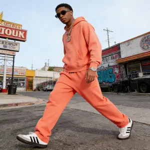 Uncuffed Men's Sweatpants Coral Color Joggers Relaxed Oversized Fit Design Unisex Athletic Casua Lounge Pants with Pockets, Soft Fleece Home Pants with Drawstring Fitness Trousers Fitness Outfit