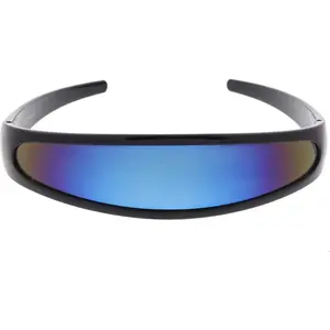 UV400 - Futuristic Narrow Cyclops Color Mirrored Lens Visor Sunglasses